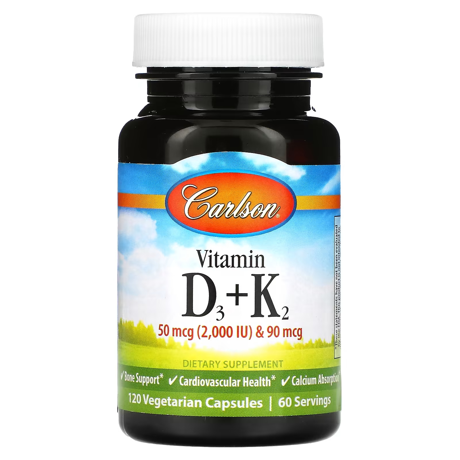 Витамин D3 + K2 Carlson, 120 вегетарианских капсул nubest bone xtra растительный кальций d3 k2 120 вегетарианских капсул