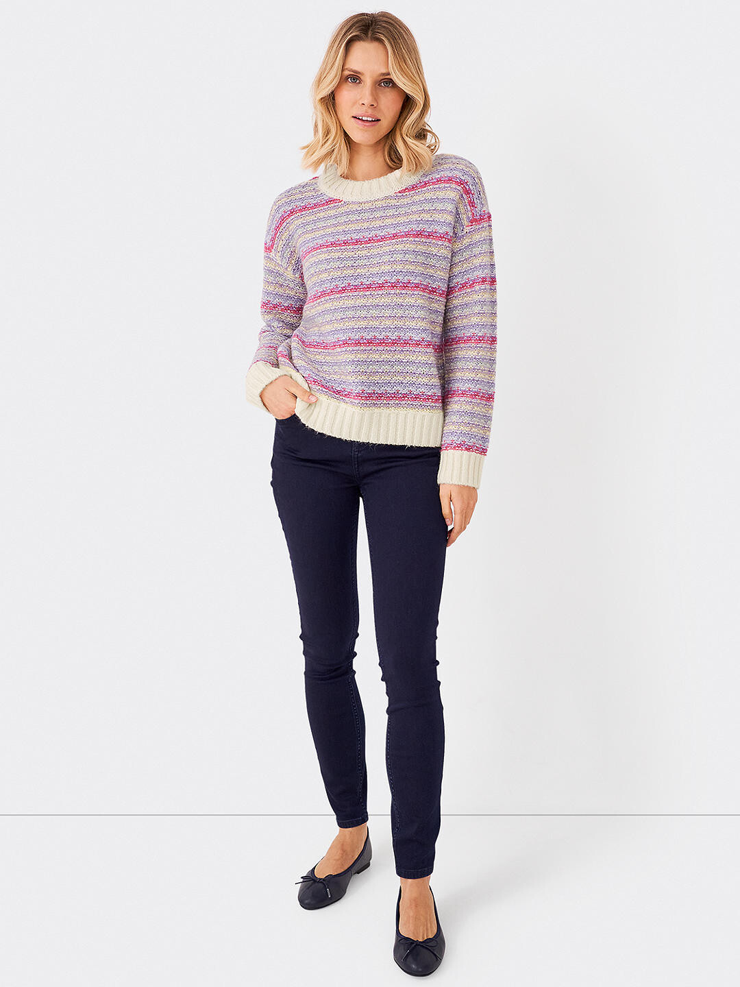 

Crew Clothing Джемпер в фактурную полоску Bailey, розовый/мульти