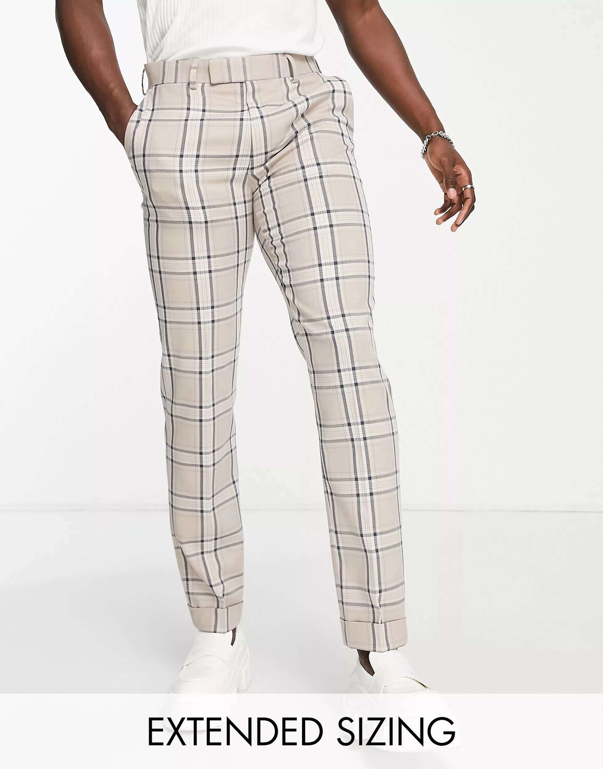 

Узкие костюмные брюки в крупную клетку каменного и голубого цвета ASOS