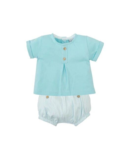 

Комплект из двух предметов для мальчика: футболка с короткими рукавами и полосатый шаровар Babidú, синий