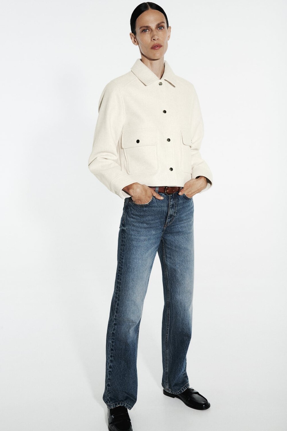 

Мягкая короткая куртка ZARA, экру