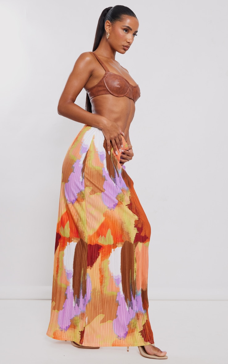 PrettyLittleThing Плиссированная длинная юбка с разноцветным акварельным принтом фото