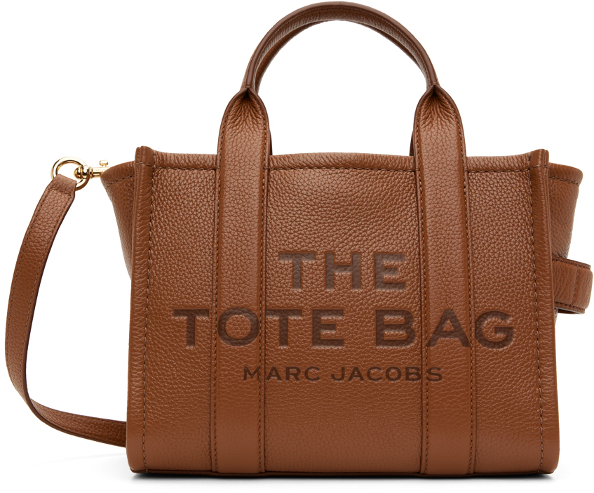 Коричневая сумка-тоут 'The Leather Small Tote Bag' Marc Jacobs luxury leather small square bag popular rhombus chain female bag2021new girly sense small fresh one shoulder messenger small bag