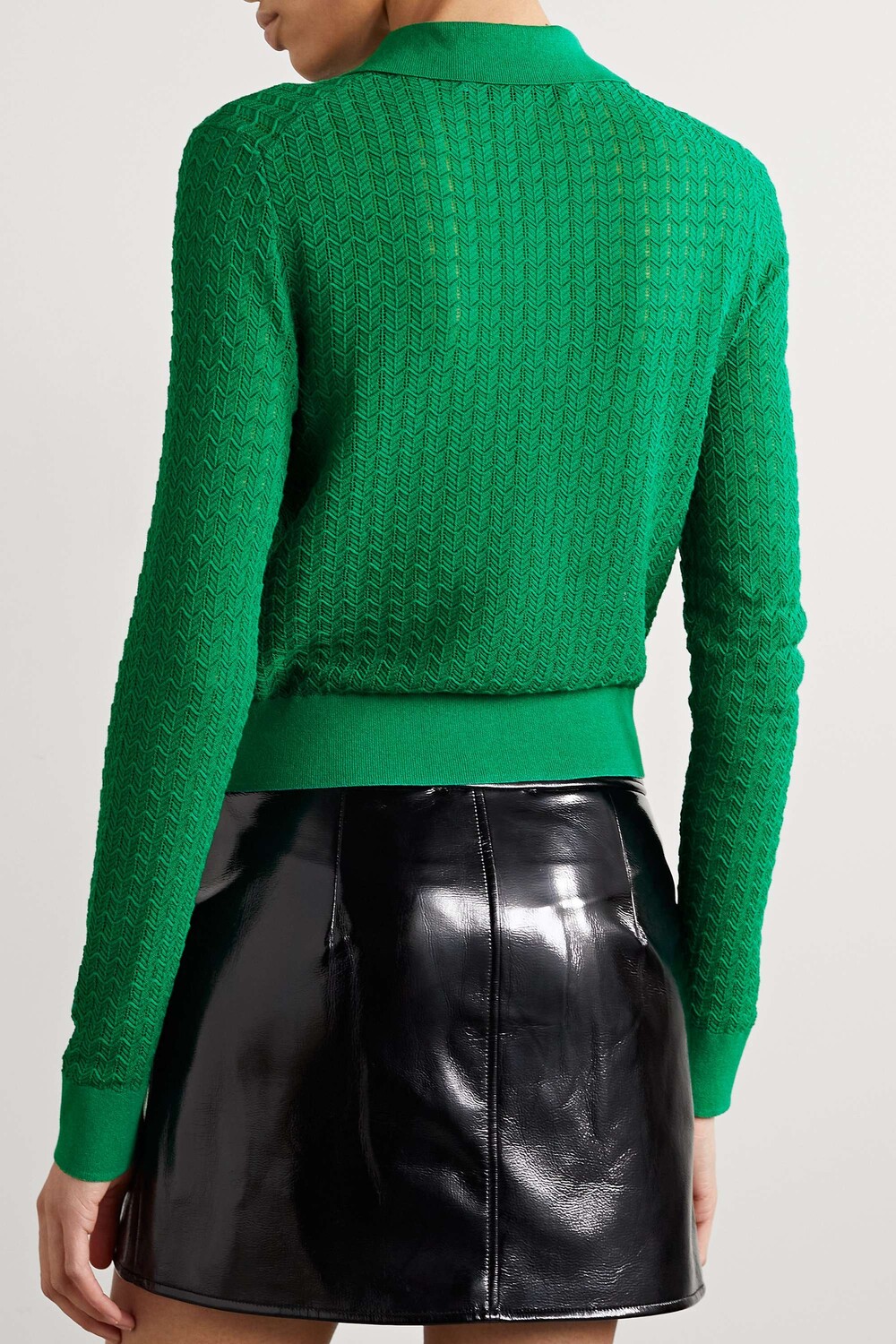 

PROENZA SCHOULER WHITE LABEL Свитер-поло открытой вязки из смесового хлопка, зеленый