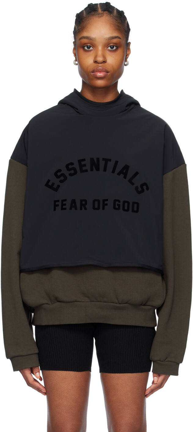

Серо-черная толстовка с капюшоном Fear Of God Essentials, цвет Ink/Jet black