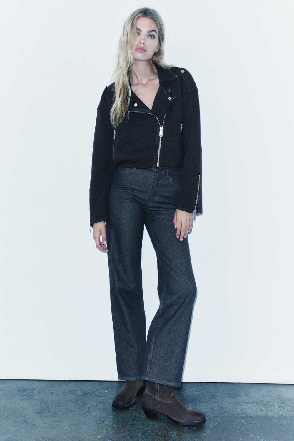 

Вязаная байкерская куртка ZARA, индиго