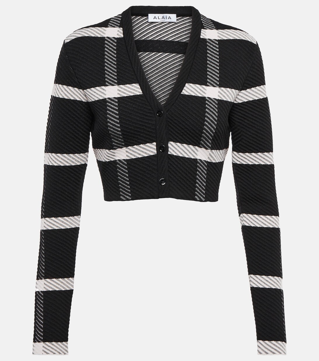 

Кардиган из смесовой шерсти в клетку ALAÏA, черный