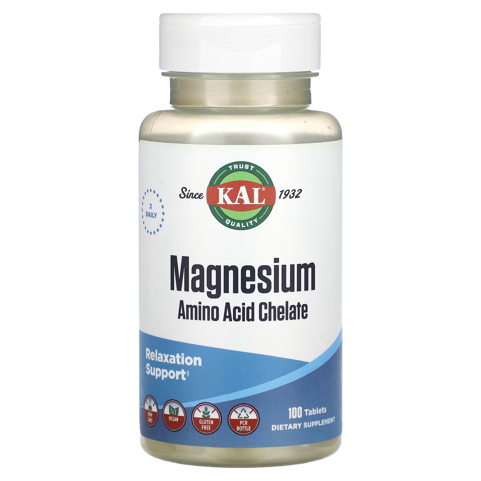 Пищевая добавка KAL Аминокислотный хелат магния, 100 таблеток пищевая добавка kal кальций из раковин устриц 100 таблеток