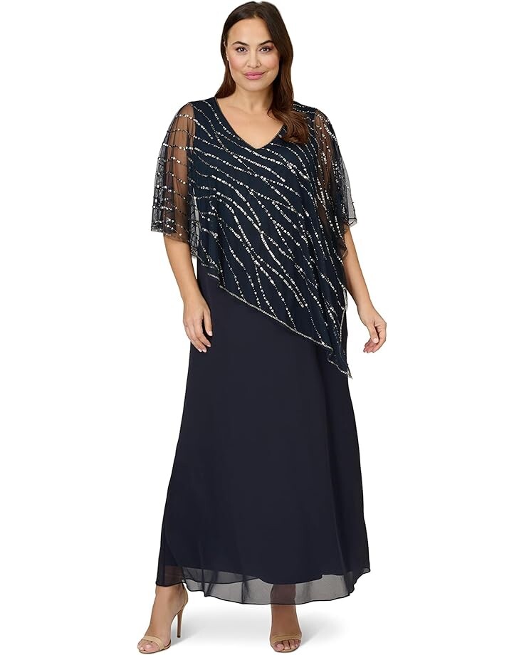 

Платье Adrianna Papell Plus Size Beaded Popover Midi, цвет Midnight