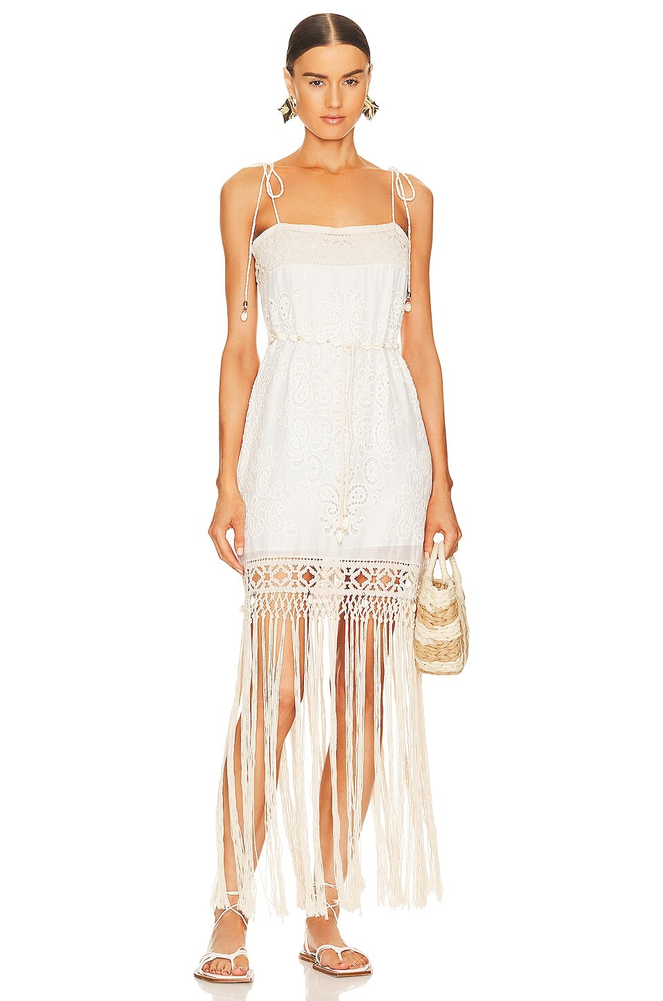 

Платье мини Zimmermann Vitali Fringe, слоновая кость
