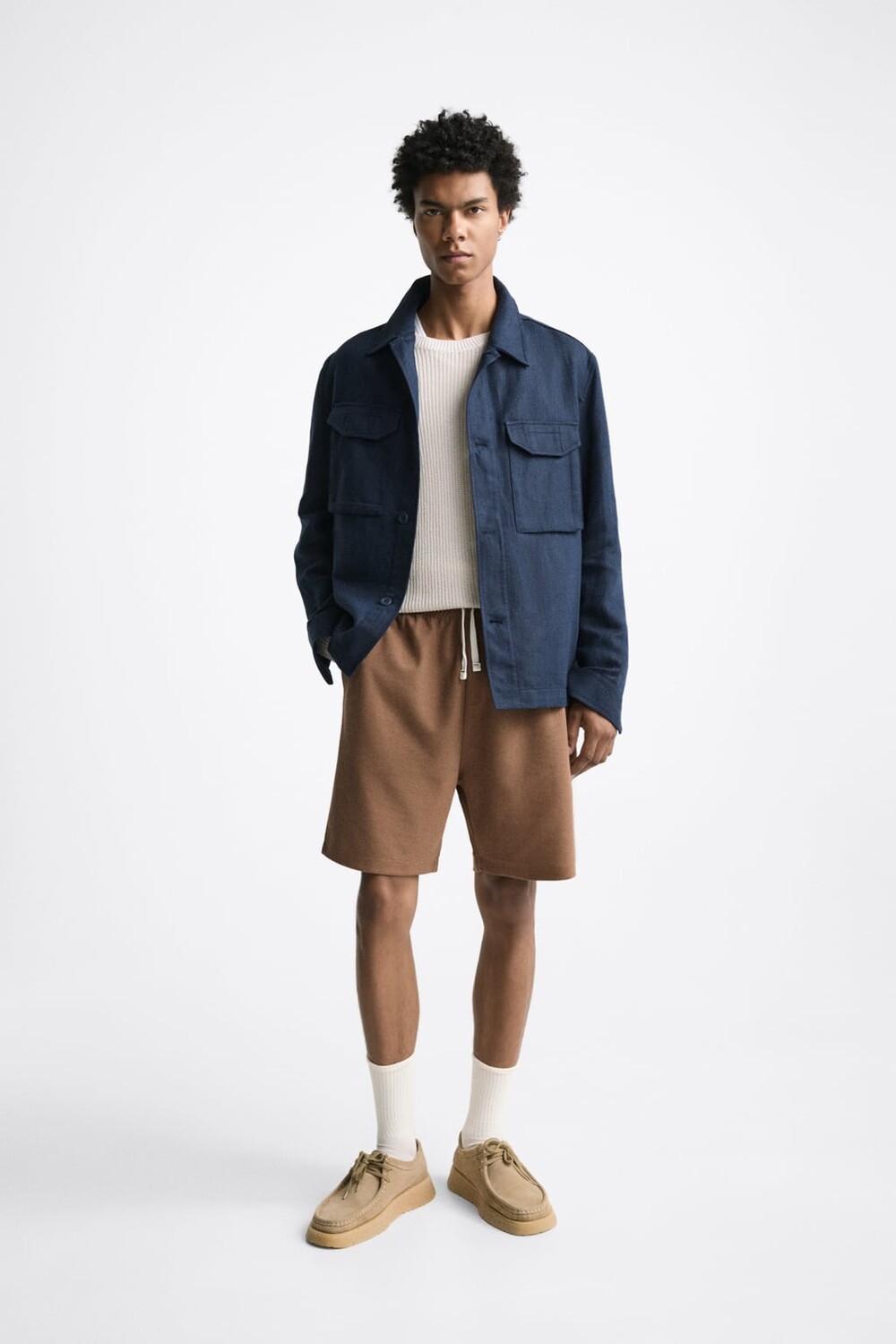 

Фактурные шорты-бермуды с лейблом ZARA, коричневый