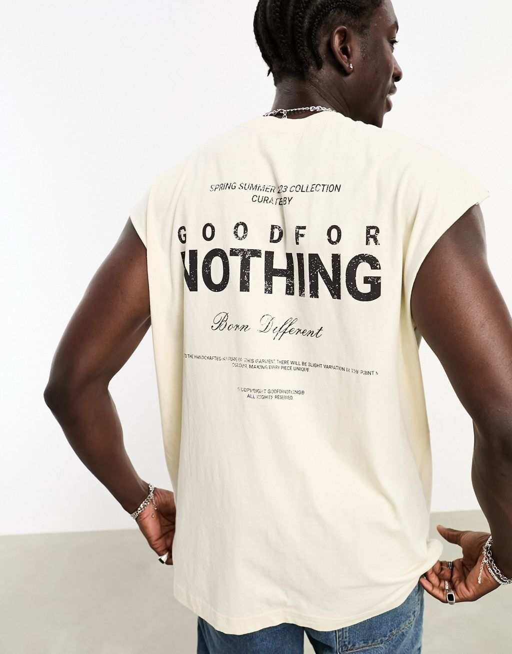 

Белая футболка оверсайз без рукавов Good For Nothing с большим принтом на спине, Белый