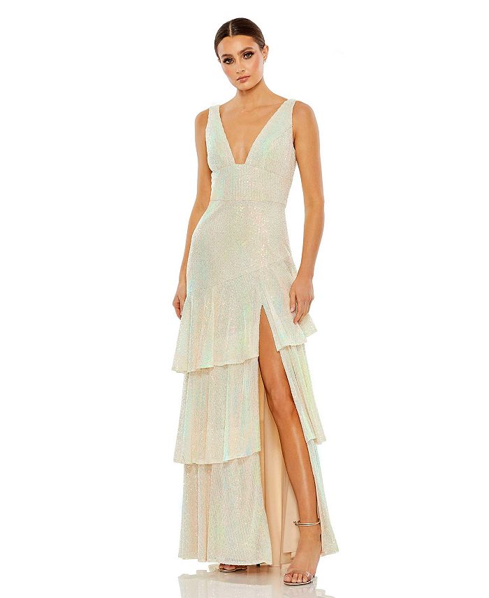 Женское многоярусное платье с асимметричными оборками и пайетками Ieena Mac Duggal, белый