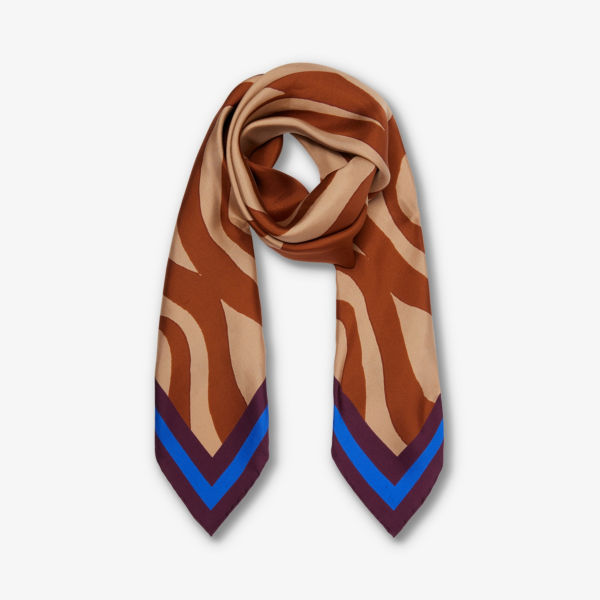 Шелковый шарф с графичным принтом Dries Van Noten, коричневый