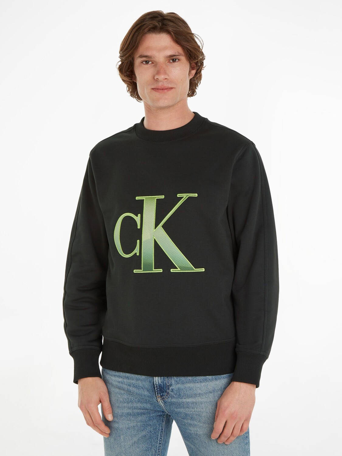 

Джинсовый джемпер с перфорацией и монологом Calvin Klein, черный