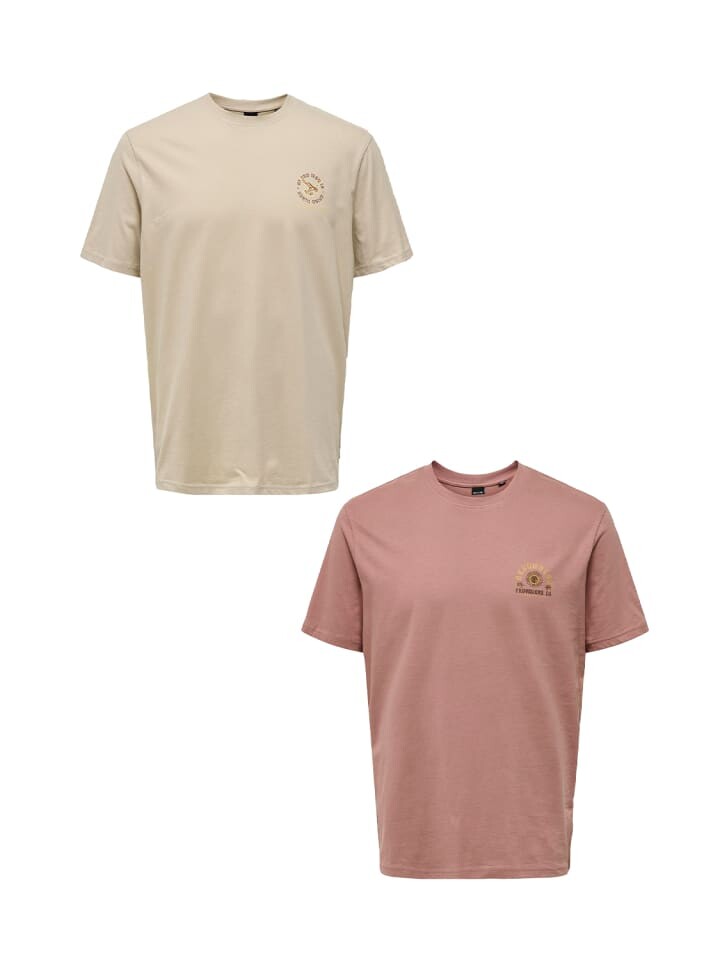 

Футболка Only&Sons 2er Set Rundhals Kurzarm, цвет beige-rot