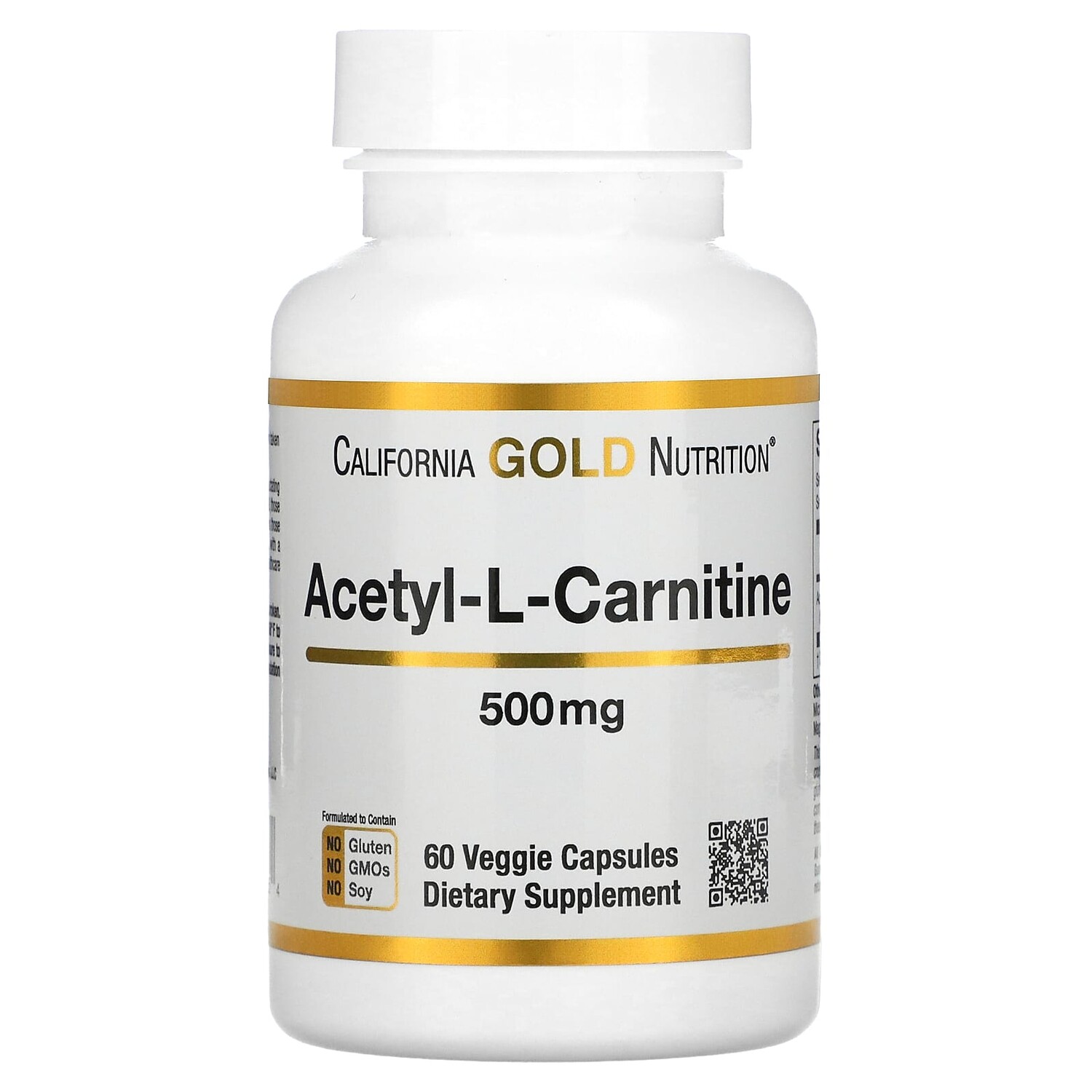 

Ацетил-L-карнитин, 500 мг, 60 растительных капсул, California Gold Nutrition