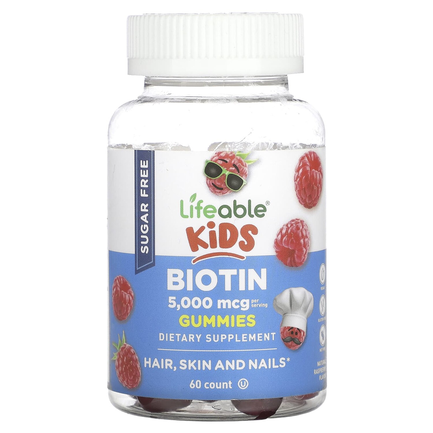

Kids Biotin Gummies, малина, 2500 мкг, 60 шт., Lifeable