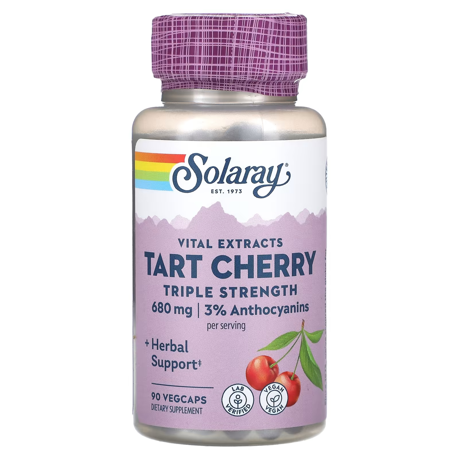 Solaray Vital Extracts Tart Cherry Triple Strength 680 мг 90 растительных капсул (340 мг на капсулу) enzymatic therapy tart cherry ультракапсулы 1200 мг 90 растительных капсул