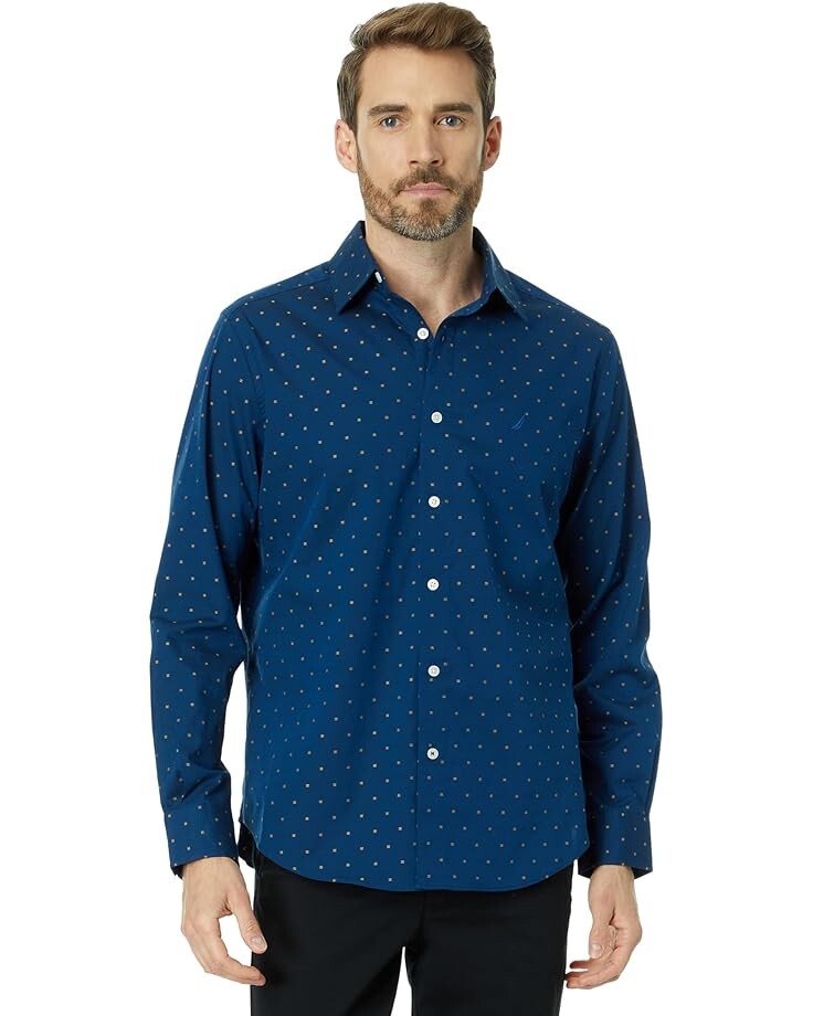 

Рубашка Nautica Wrinkle-Resistant Printed Wear To Work, темно-синий