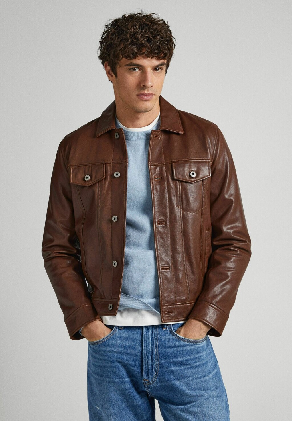 

Кожаная куртка BROOKS Pepe Jeans, коричневый