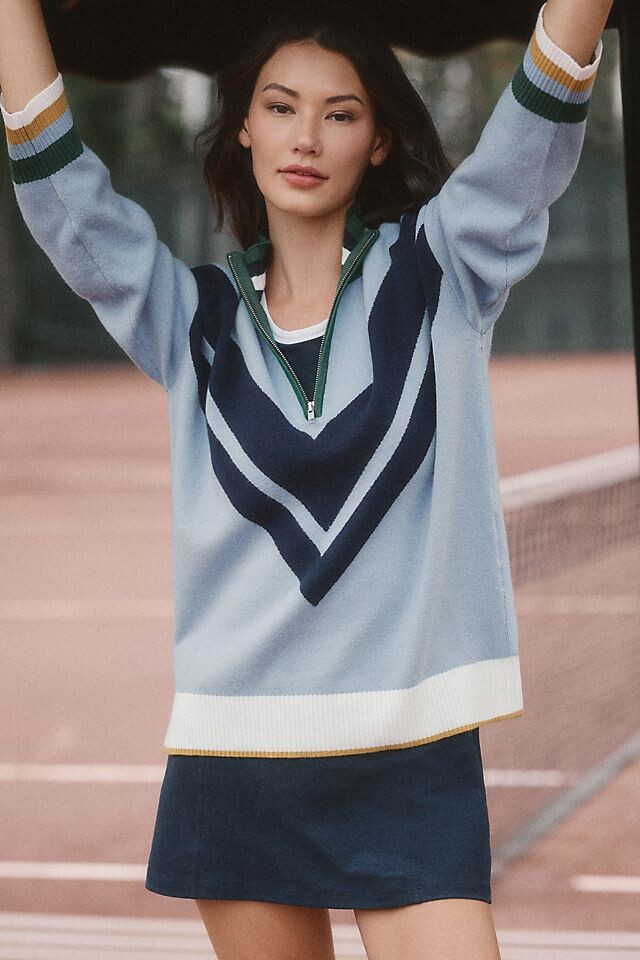 

Свитер Maeve Varsity с цветными блоками и полумолнией, синий