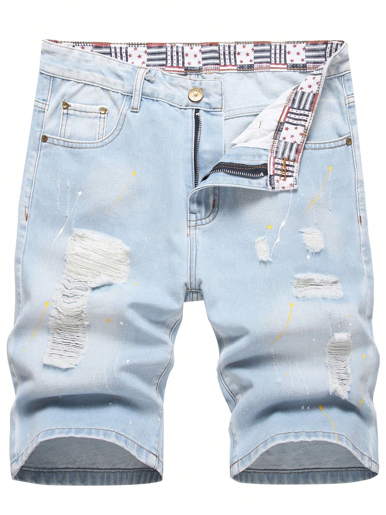 Мужские джинсовые шорты с потертостями, легкая стирка джинсовые шорты с цветочным принтом легкая стирка