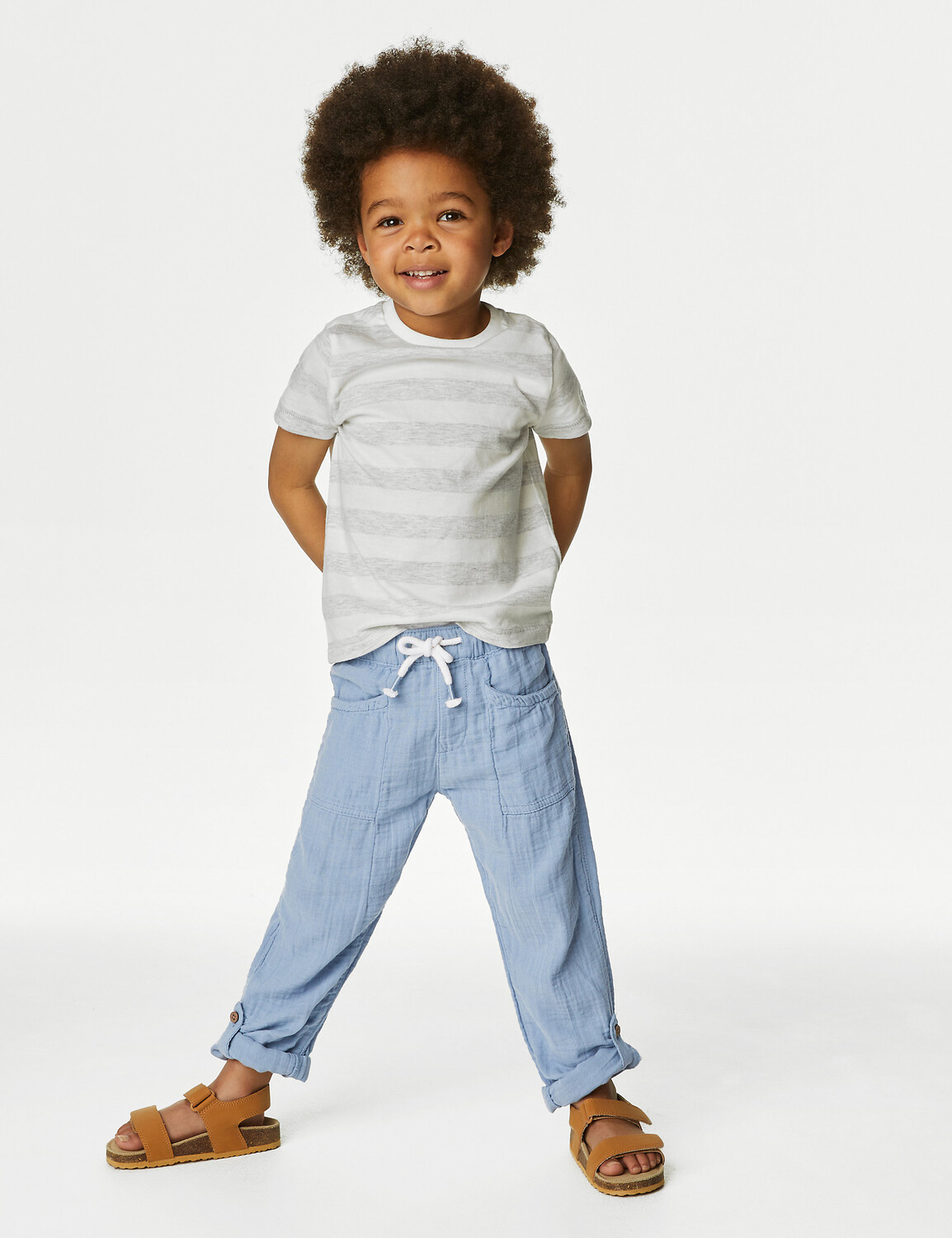 

Брюки из двойной ткани из чистого хлопка (2–8 лет) Marks & Spencer, синий