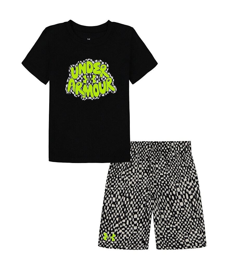 

Комплект из футболки с короткими рукавами с рисунком и шорт в клетку Under Armour Little Boys 2T-7, черный