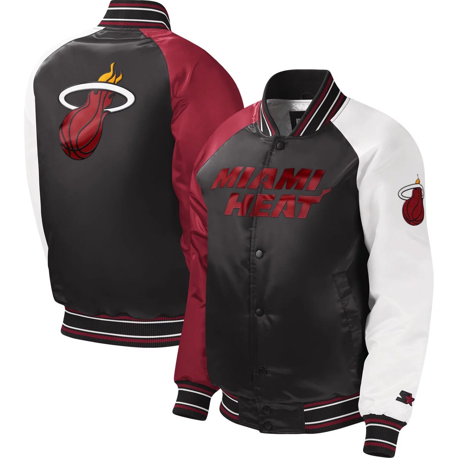 

Черная университетская куртка с длинными кнопками реглан Youth Starter Miami Heat Starter