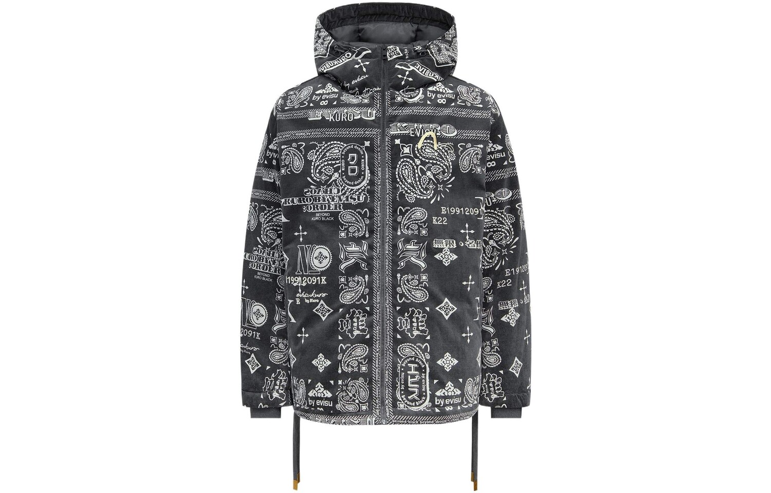 

Пуховик EVISU FW22 с монограммой пейсли и логотипом, черный/белый