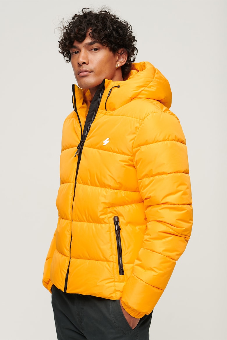 Утепленная зимняя спортивная куртка-пуховик с капюшоном Superdry, оранжевый