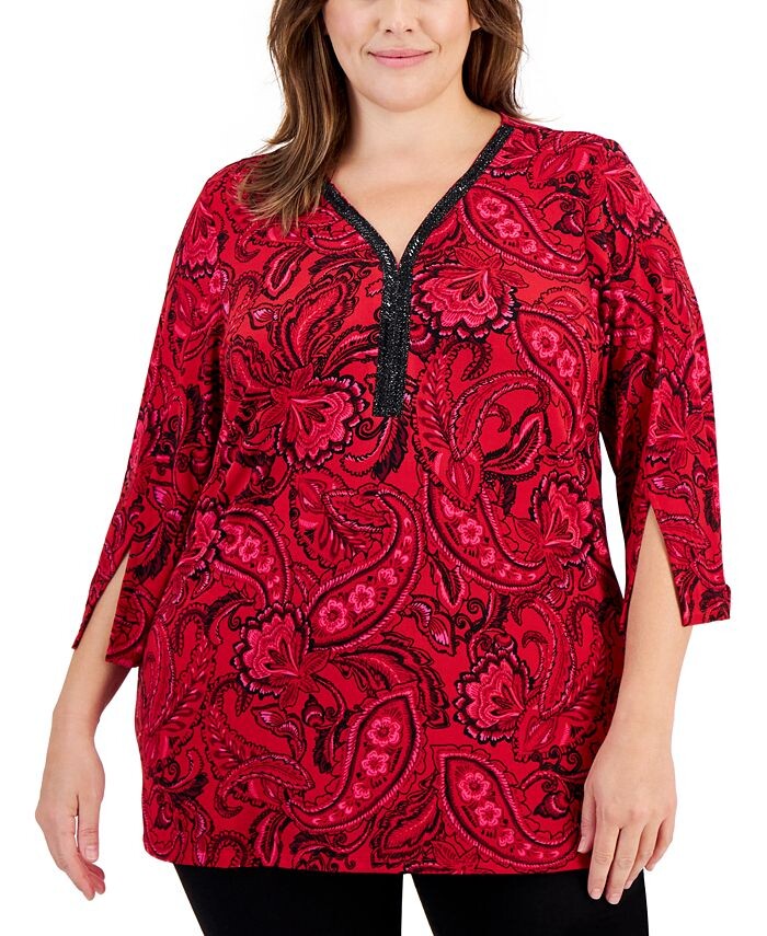 

Топ больших размеров с принтом Paola Paisley JM Collection, красный