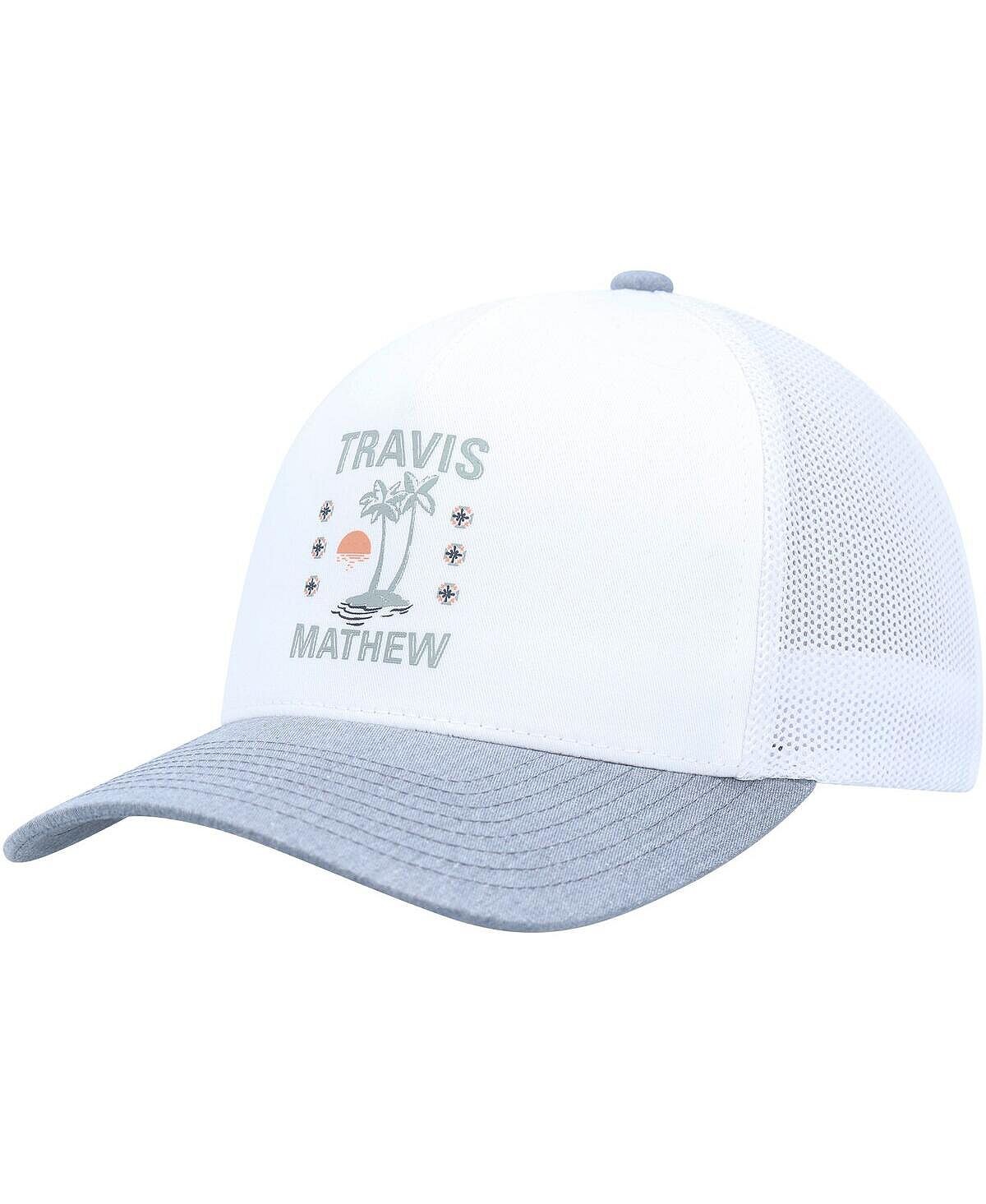 

Мужская белая регулируемая шляпа Address Unknown Trucker Travis Mathew