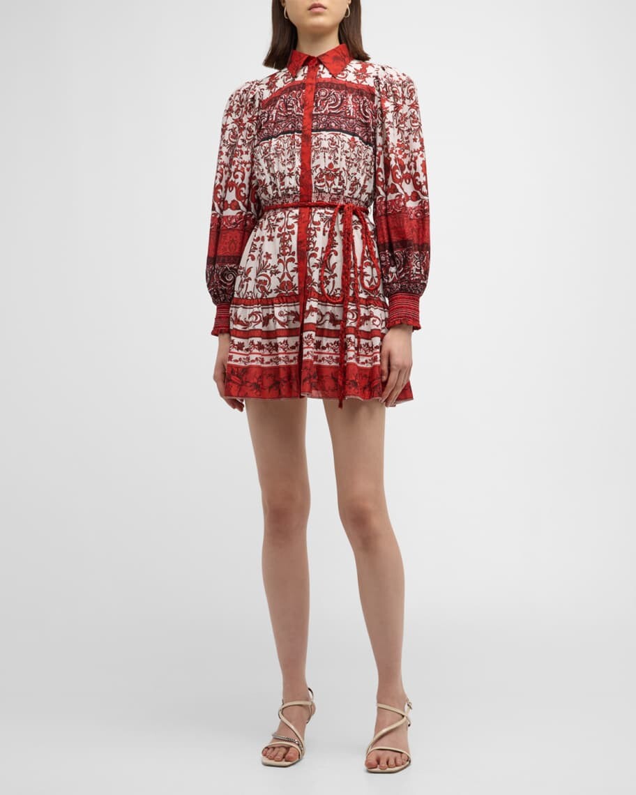 

Мини-платье-рубашка Tiffie с поясом и длинными рукавами Alice + Olivia