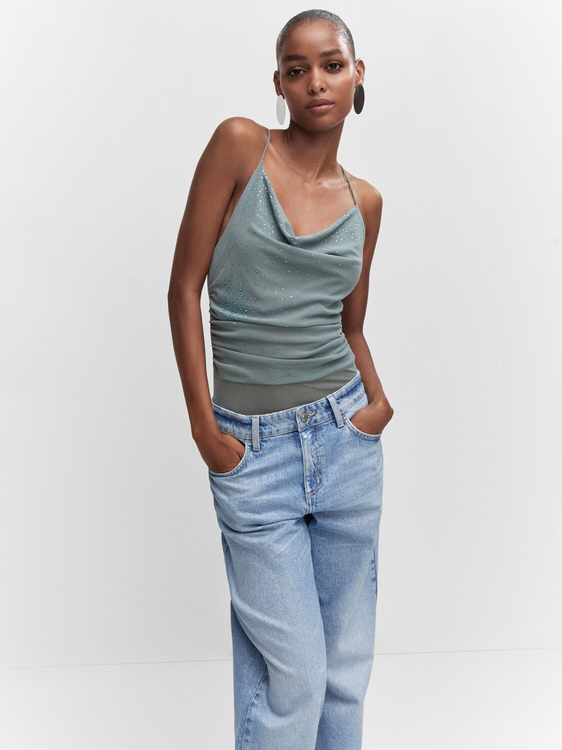 

Боди с драпировкой Mango Dusty, зеленый