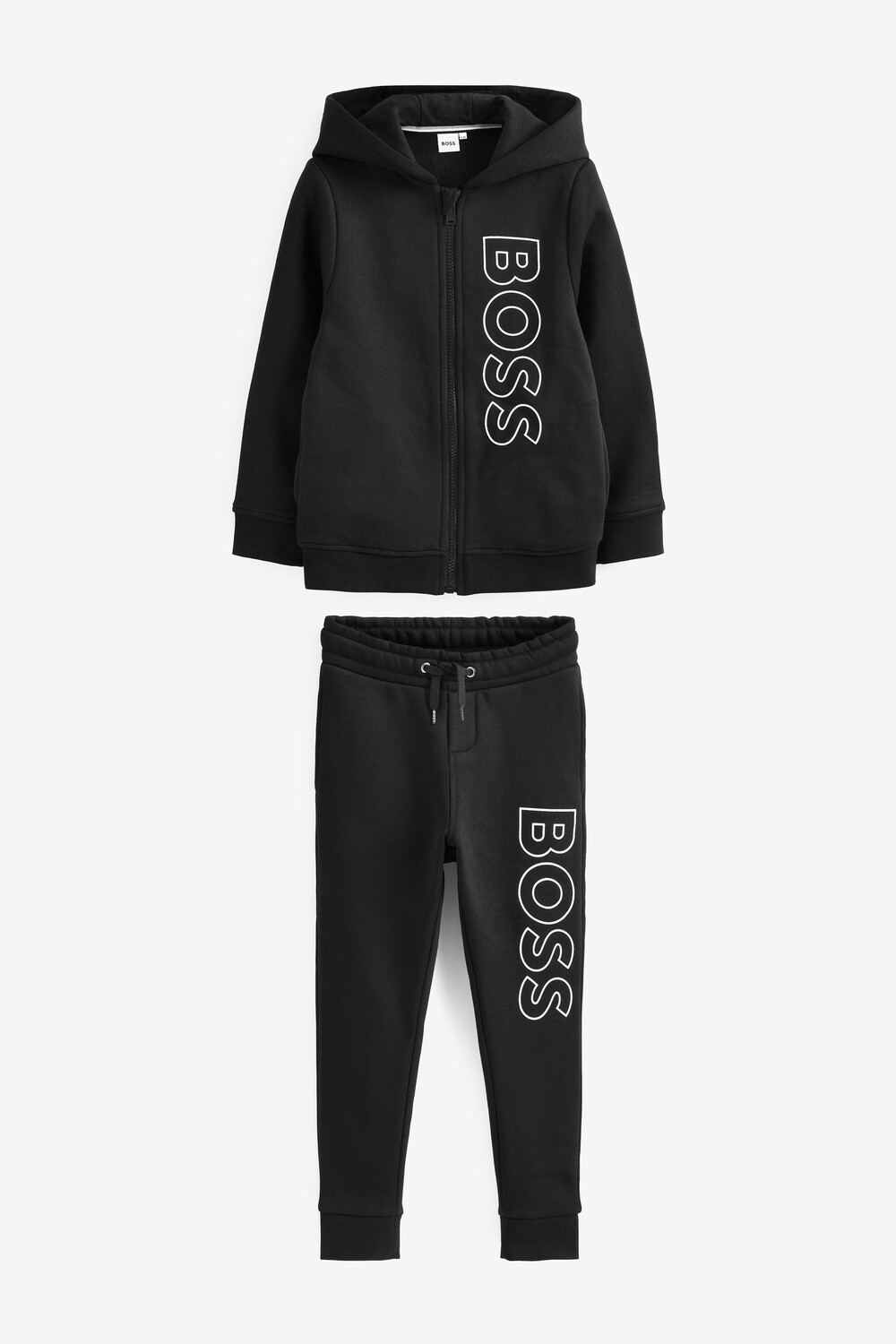 

Черный спортивный костюм с капюшоном и вертикальным логотипом BOSS, черный
