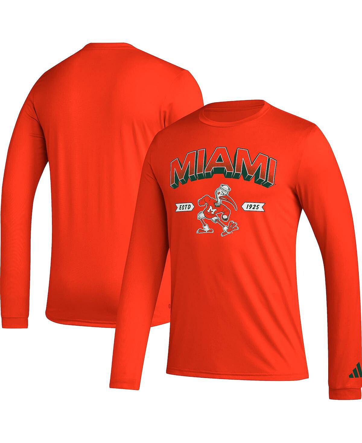 

Мужская оранжевая футболка с длинным рукавом Miami Hurricanes Mighty Mascot Pregame adidas, Оранжевый