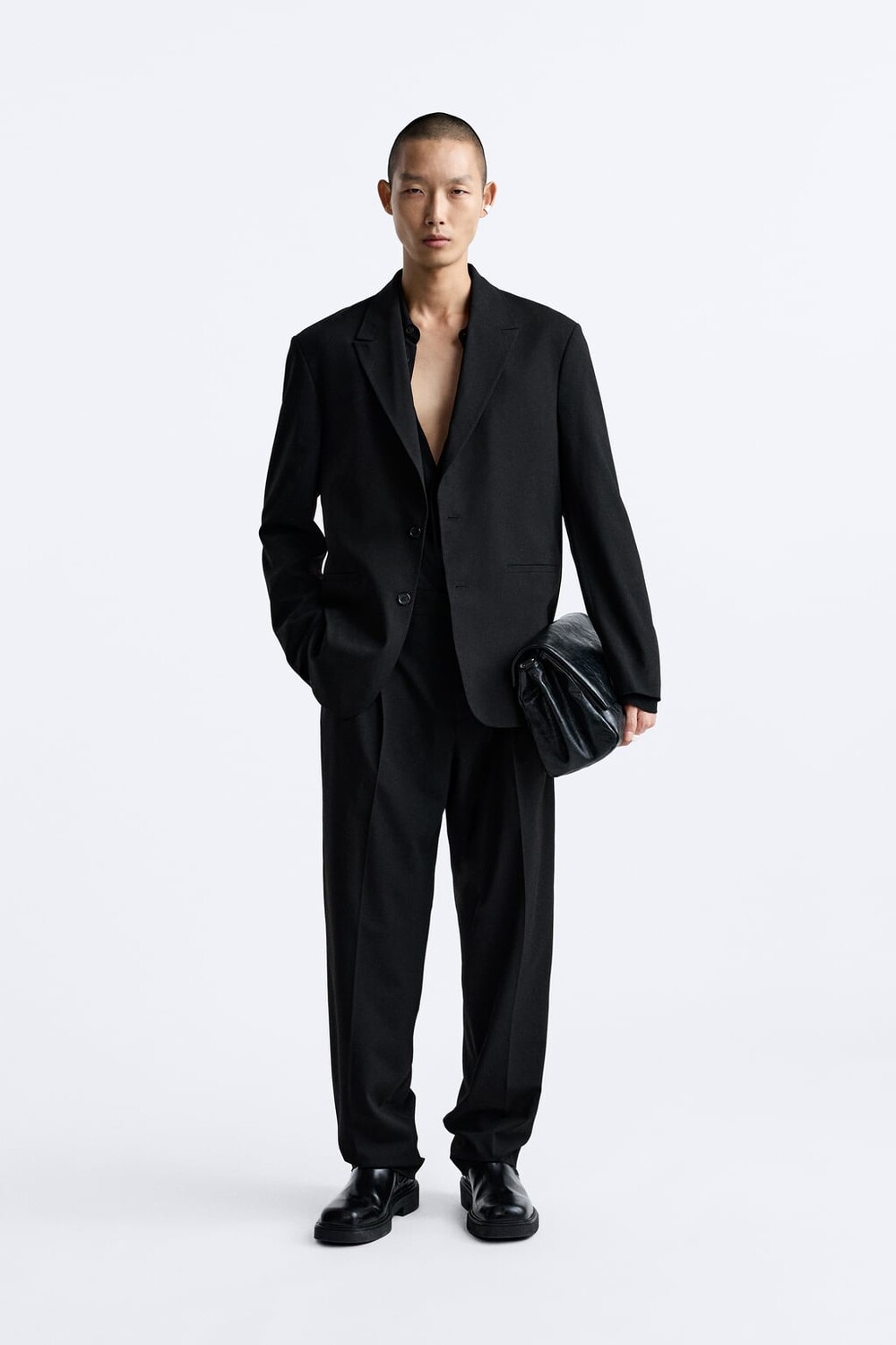 

Костюмные брюки из шерсти и вискозы ZARA, черный
