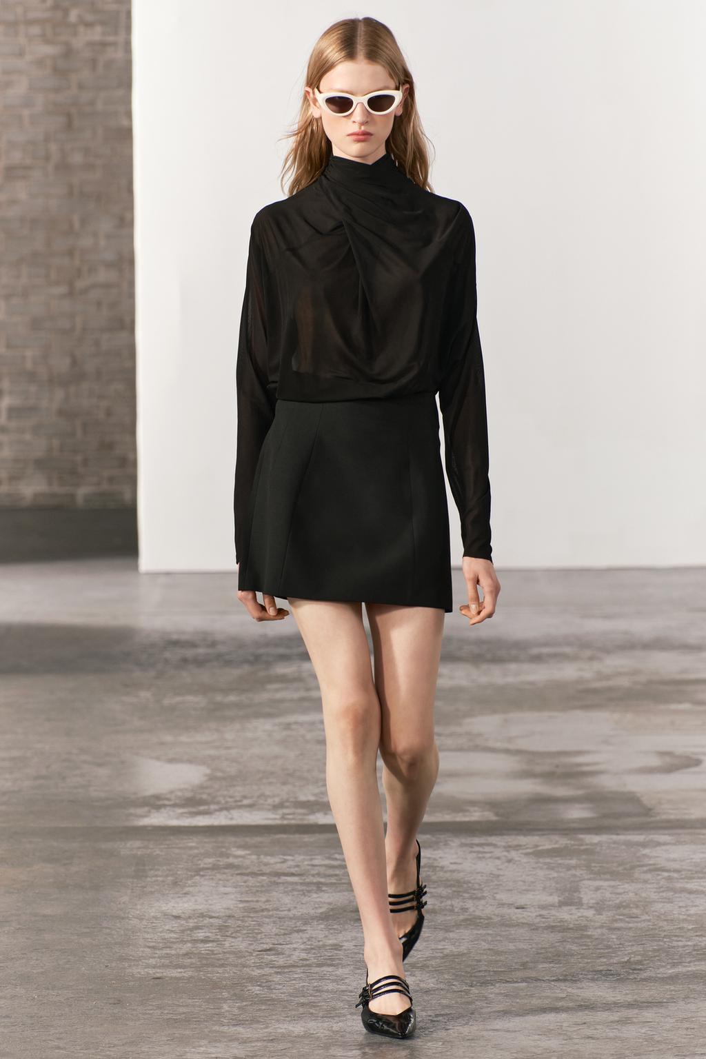 Мини-юбка с высокой посадкой ZARA, черный ассиметричная плиссированная мини юбка с оборками модная трапециевидная юбка с завышенной талией праздничная стильная юбка для женщин н