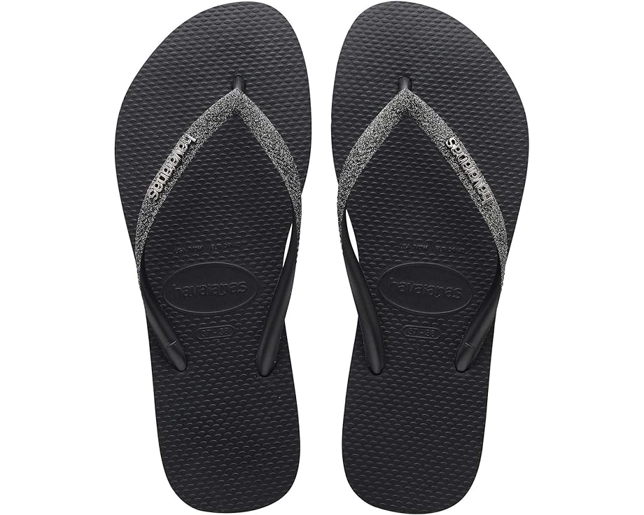 Сандалии Havaianas Slim Glitter Flip Flop Sandal, цвет Black/Dark Metallic Grey
