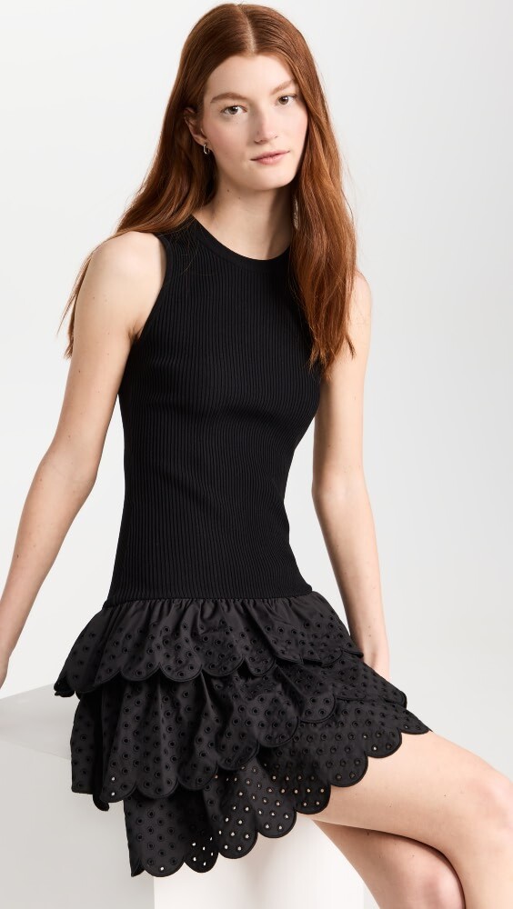 

Платье Jason Wu Rib Knit with Cotton Eyelet Combo, черный