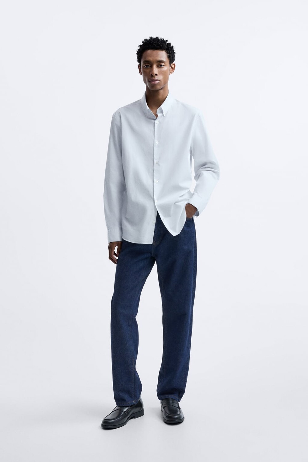 

Рубашка из хлопкового поплина ZARA, синий