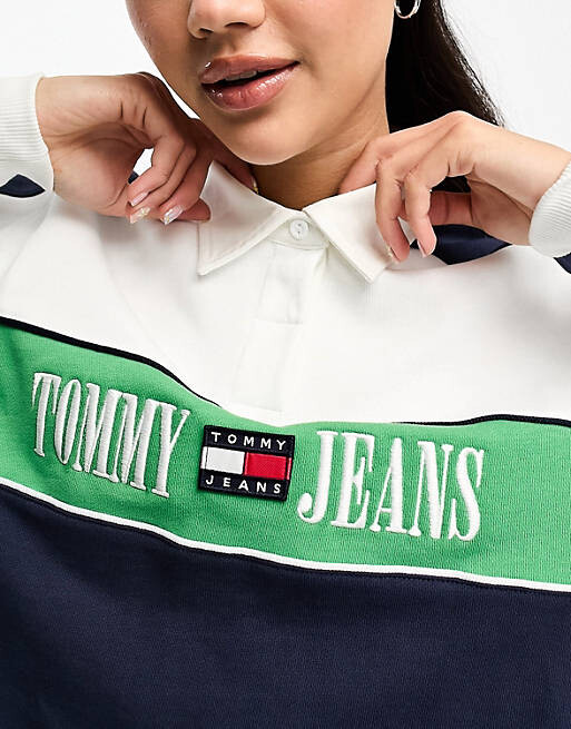 

Темно-синий топ регби с укороченным логотипом Tommy Jeans