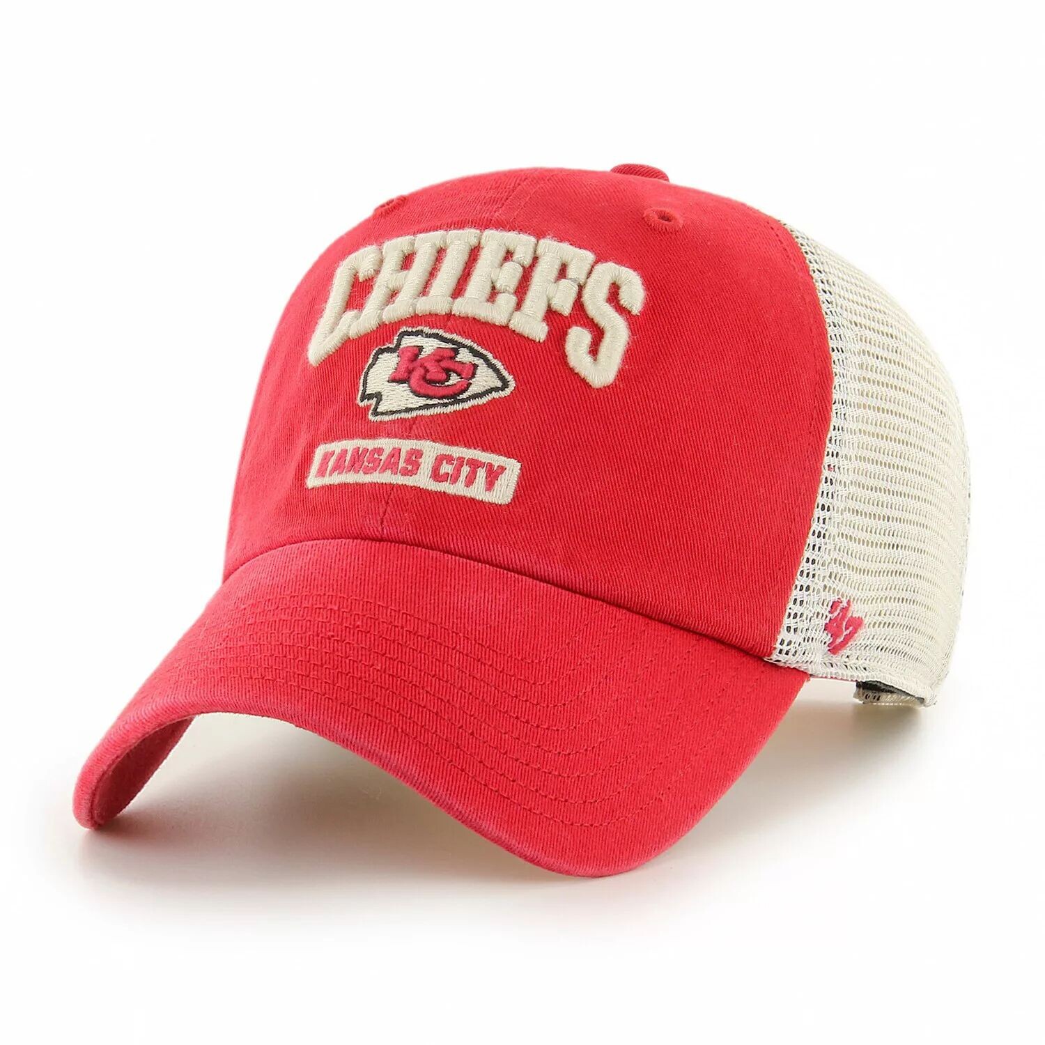 

Мужская красно-белая кепка Kansas City Chiefs Morgantown Trucker Clean Up Snapback '47