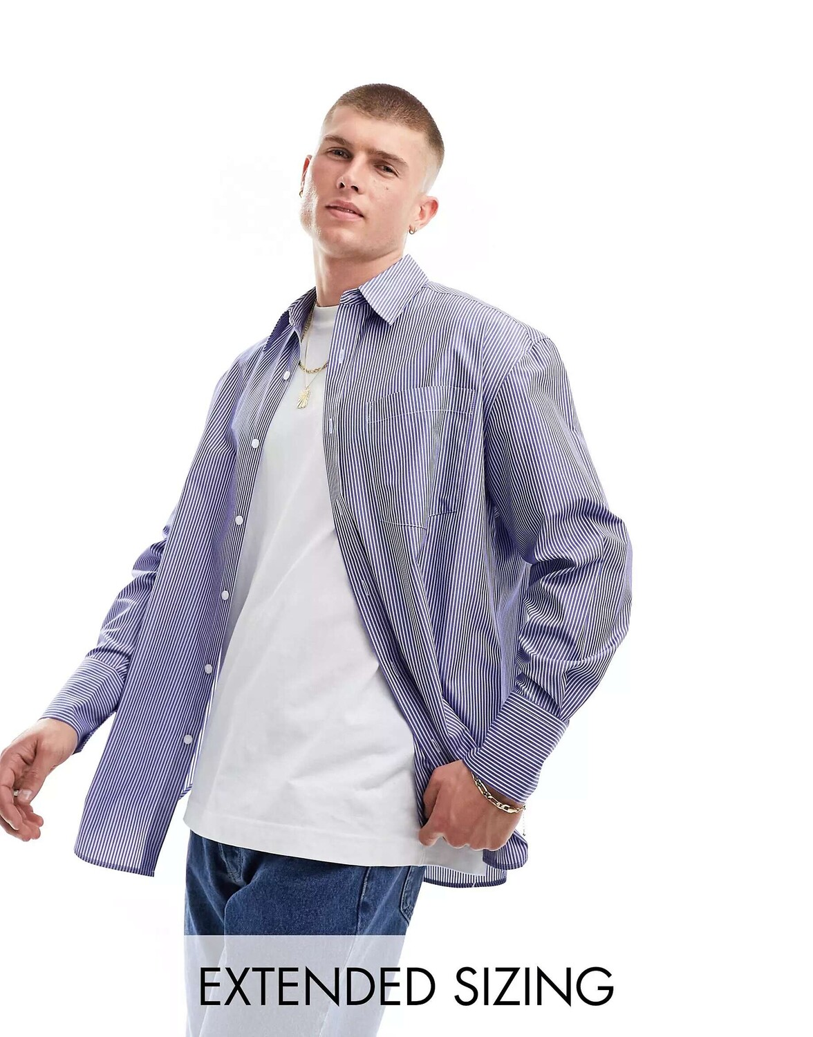 

Синяя рубашка оверсайз в полоску в стиле 90-х годов ASOS