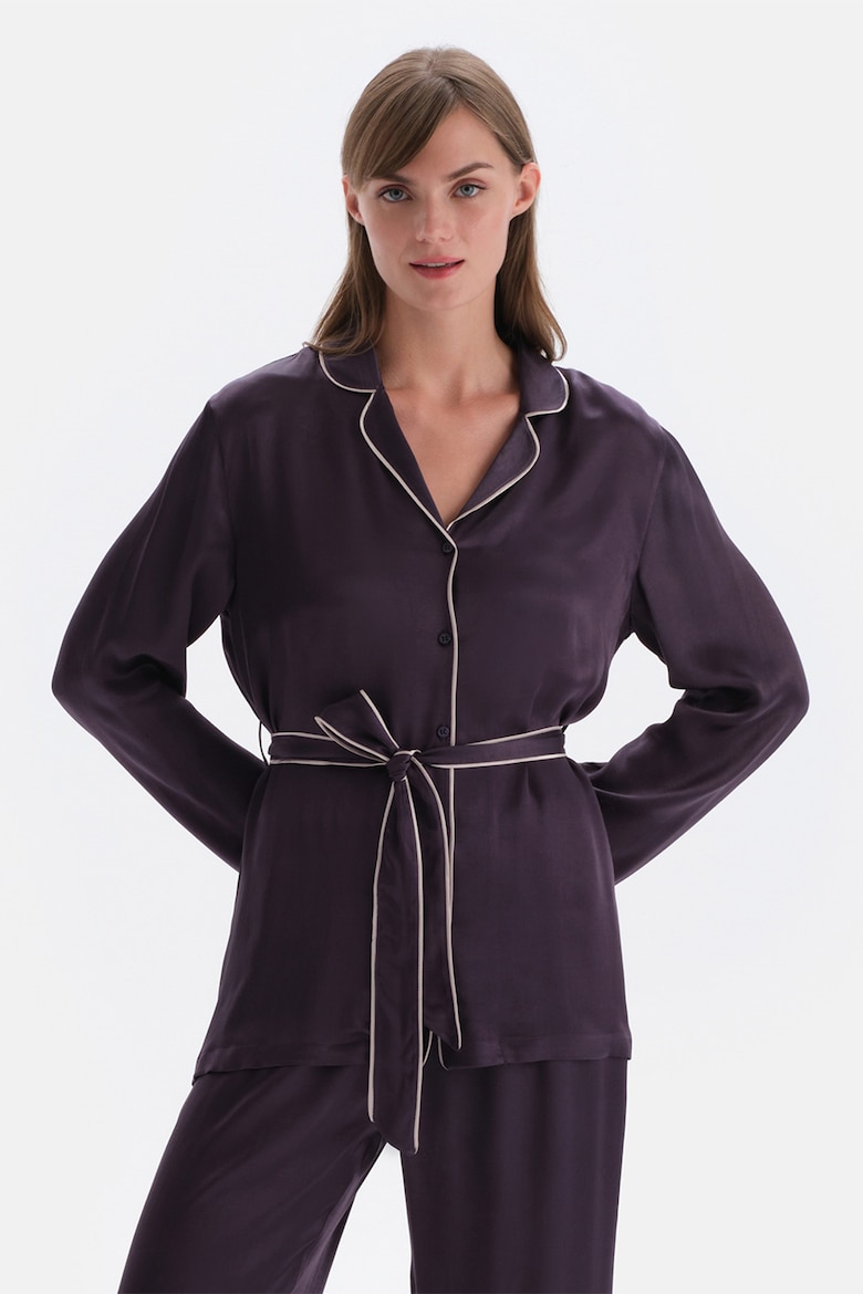 Атласный пижамный топ с контрастами Dagi, фиолетовый