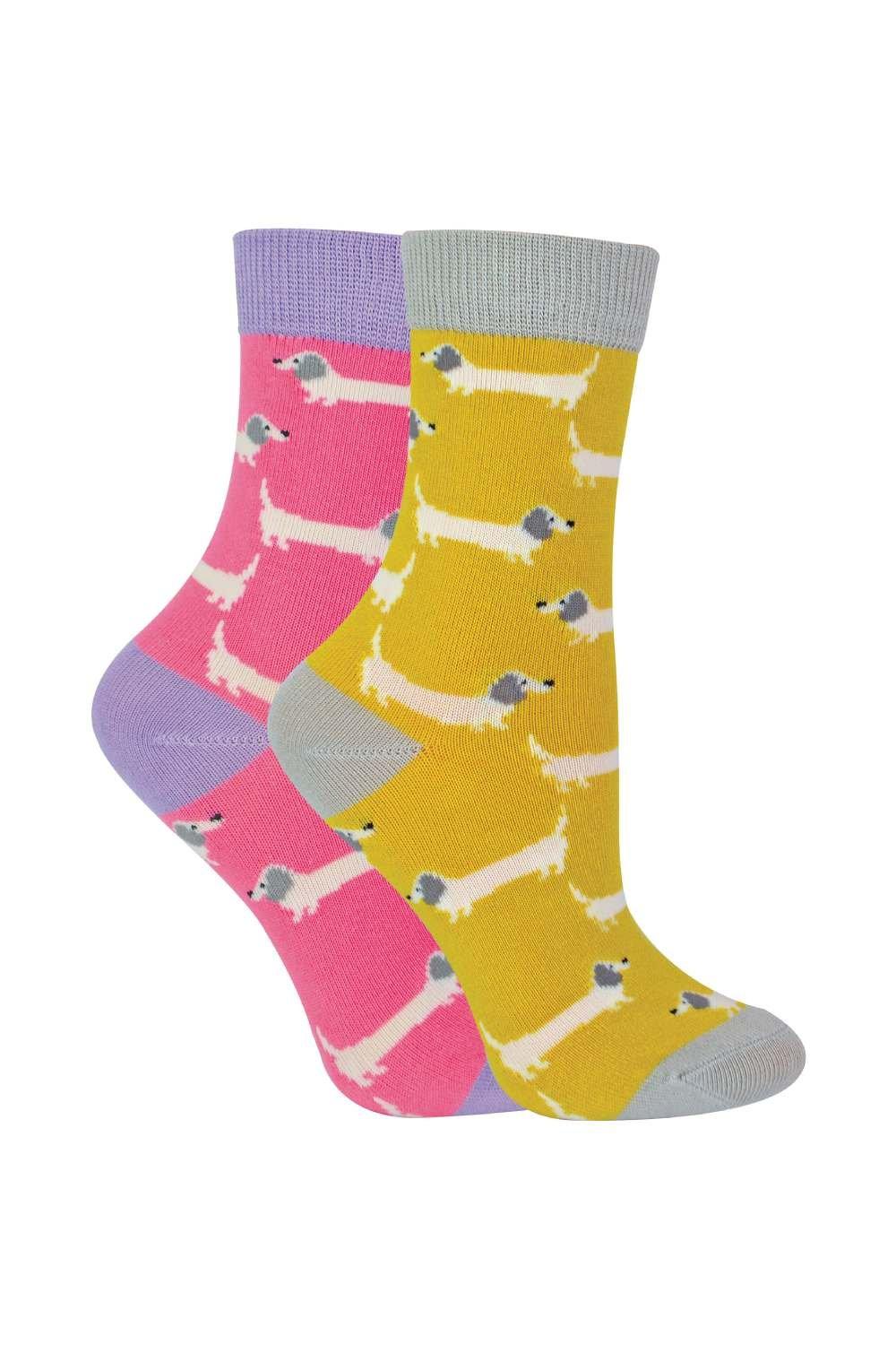 цена Комплект из 2 носков с животными | Бамбуковые носки с необычным узором Miss Sparrow, желтый