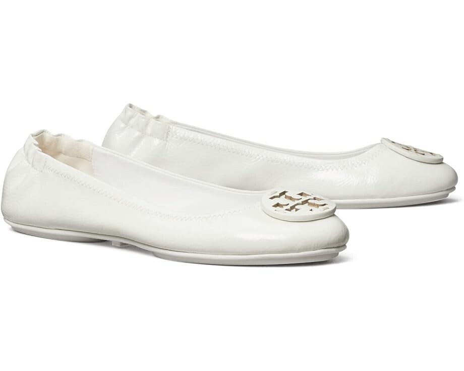 

Туфли на плоской подошве Tory Burch Minnie Travel Ballet w/ Leather Logo, цвет Gardenia