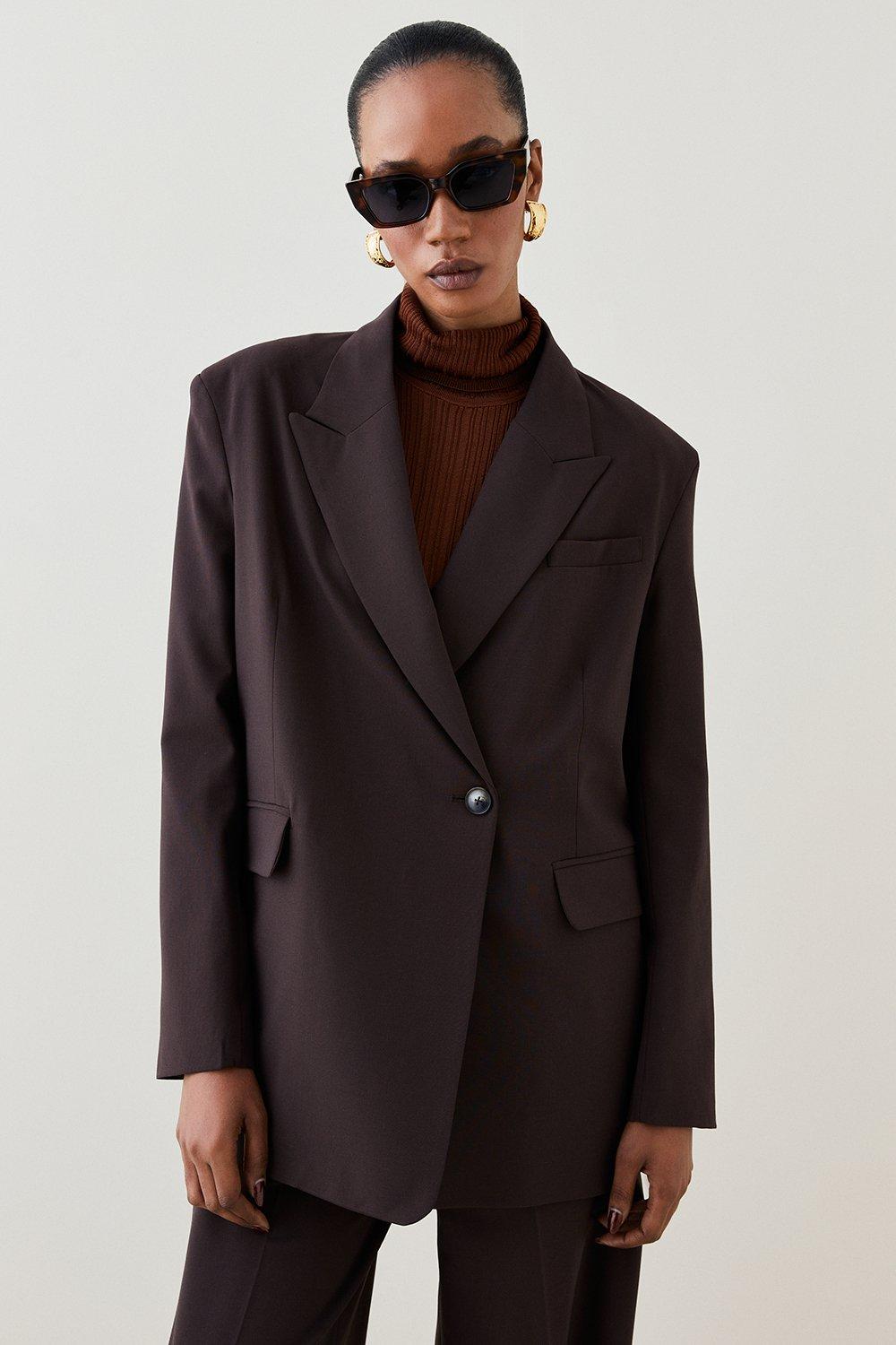 Асимметричный пиджак из смесовой шерсти с запахом Karen Millen, коричневый